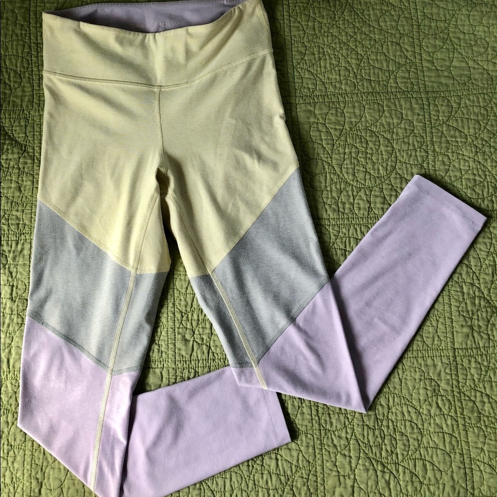 Outdoor Voices springs leggings, green, yellow, lavender